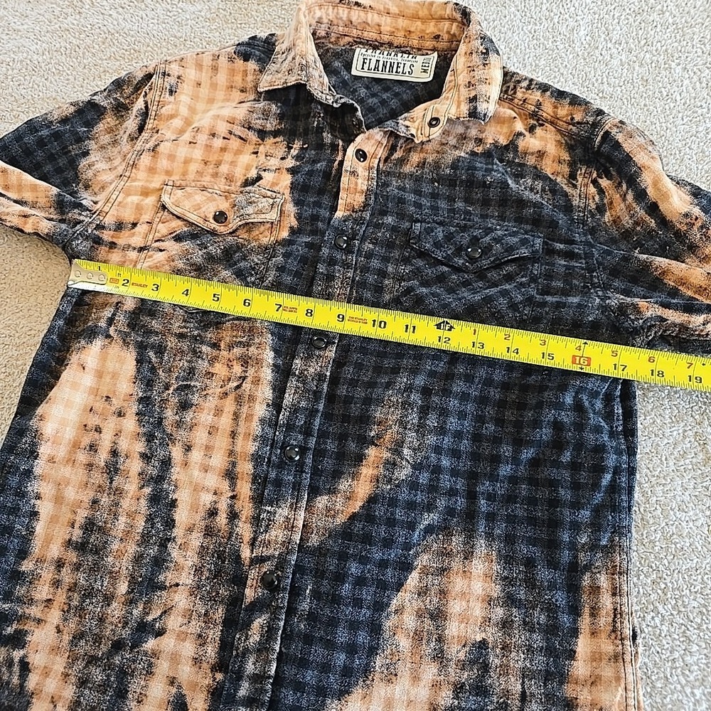 Franklin Flannels Shirt MensM Black Orange Abstract Upcycled Pearl Snap Tie Dye - Picture 12 of 13